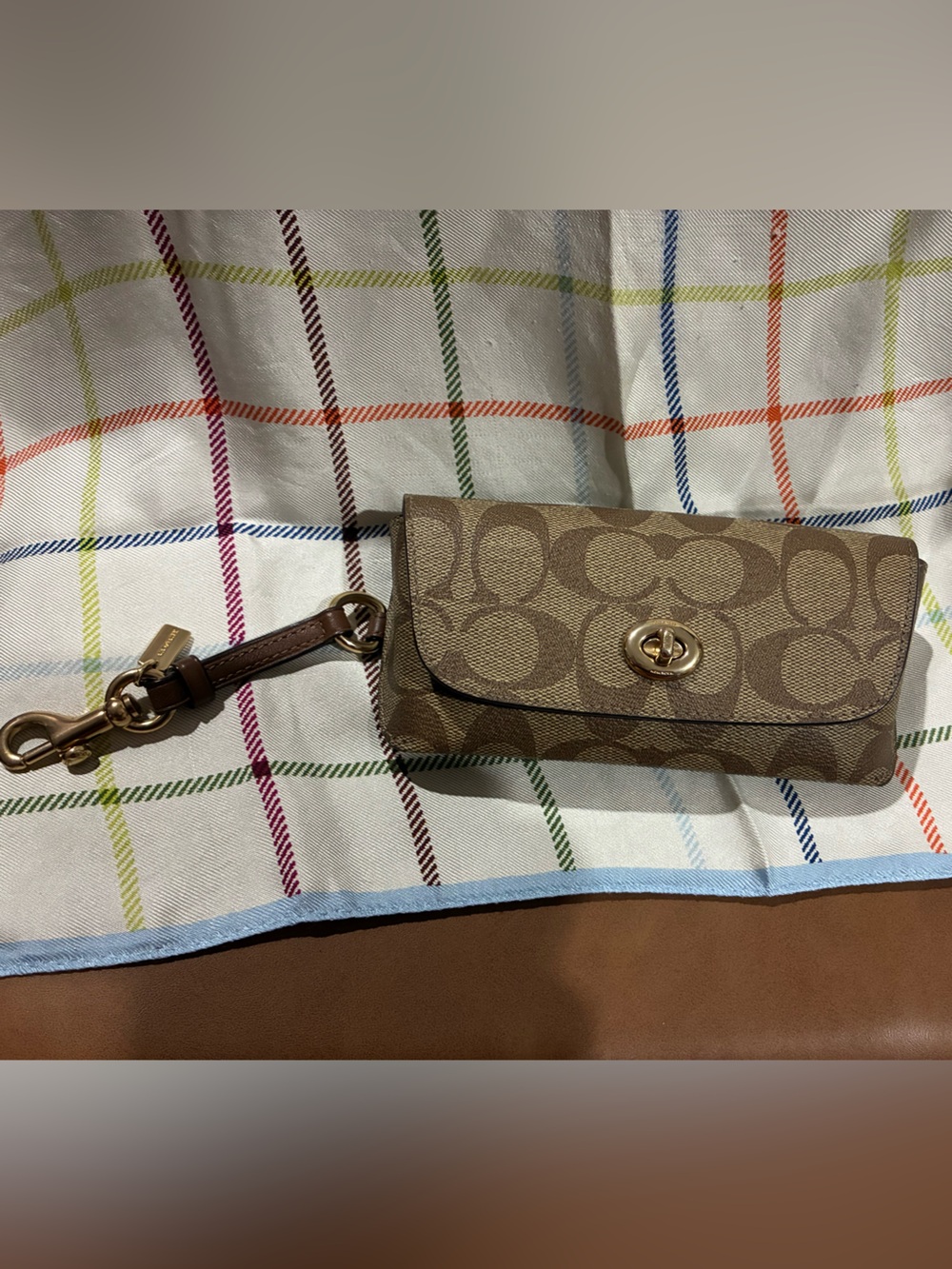 Coach Brown Signature Canvas Turnlock Sunglasses Case with Gold Hardware